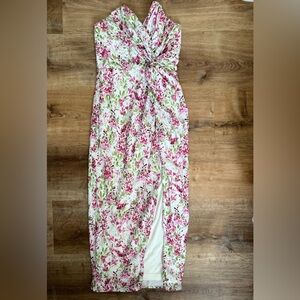 Dee Elly pink/white floral strapless corset bodice twist dress size S!